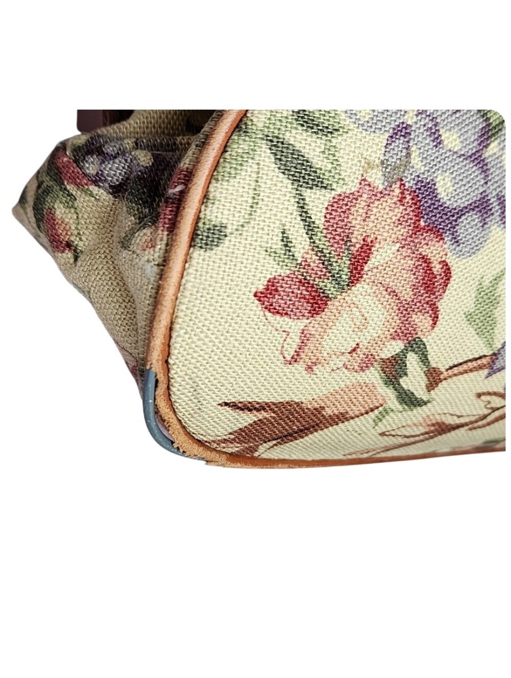 Talbots Vintage Floral Canvas Handbag with Tan Leather Trim - Picture 5 of 6